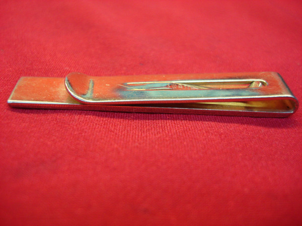Vintage Swank Gold Tone Tie Clip w/ Mother of Pearl Inlay - 2.5 inches