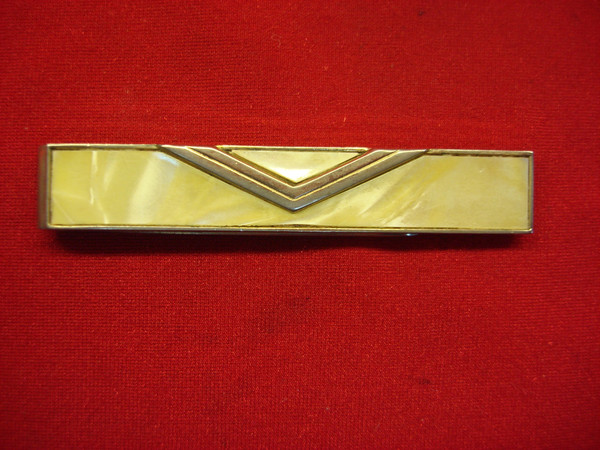 Vintage Swank Gold Tone Tie Clip w/ Mother of Pearl Inlay - 2.5 inches