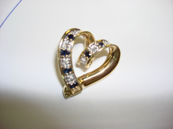 14K Gold Reversible Floating Heart Pendant with Sapphires, Rubies & Diamonds (89ct)