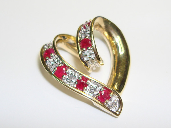 14K Gold Reversible Floating Heart Pendant with Sapphires, Rubies & Diamonds (89ct)