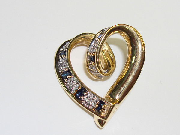 14K Gold Reversible Floating Heart Pendant with Sapphires, Rubies & Diamonds (89ct)