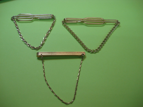 Vintage Gold Tone Tie Clip Chain Set of 3 - Estate Sale