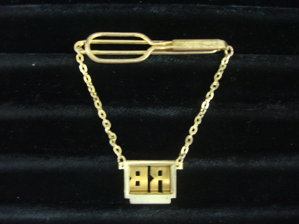 Vintage Swank Gold-Tone Tie Bar Chain with 'RB' Initials - Mid Century Jewelry