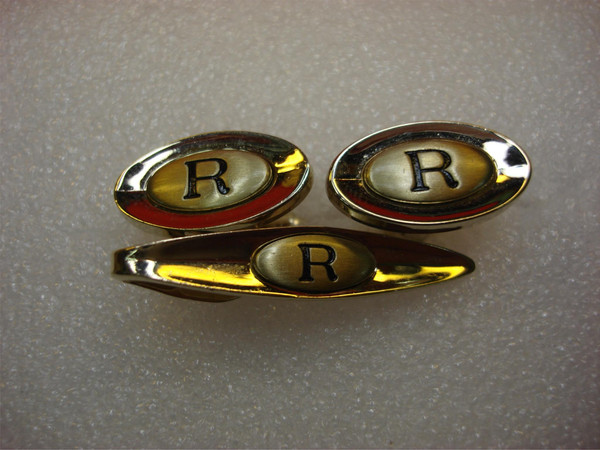 Vintage Shields Gold Tone Cufflinks & Tie Clip Set with'R' - Nice Condition #302