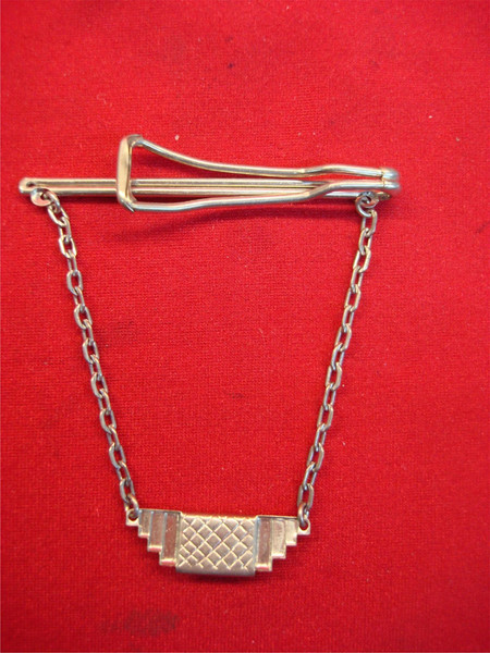 Art Deco Tie Bar with Mother-of-Pearl - Vintage Gold Tone Metal