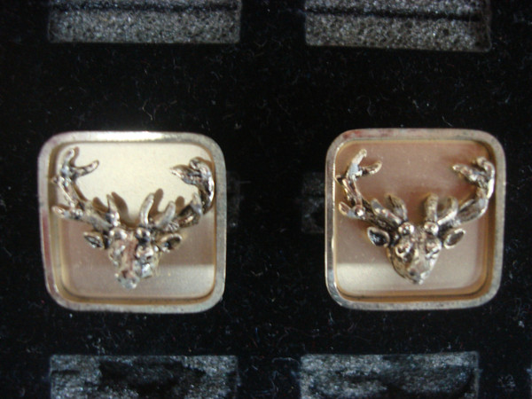 Vintage Gold Tone Stag Cufflinks - Unique Buck Design, Pair #310