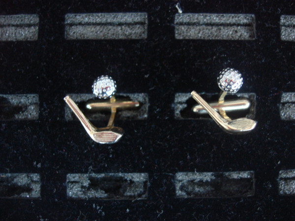 Vintage Gold & Silver Tone Golf Cufflinks - Unique Club & Ball Design #311