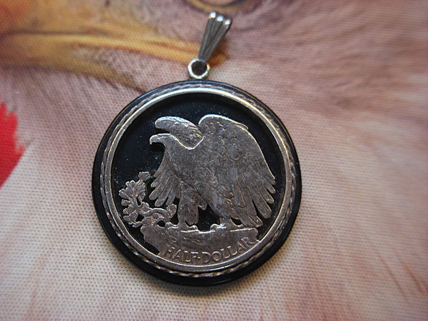 Walking Liberty Half Dollar Onyx Pendant - Custom Coin Jewelry