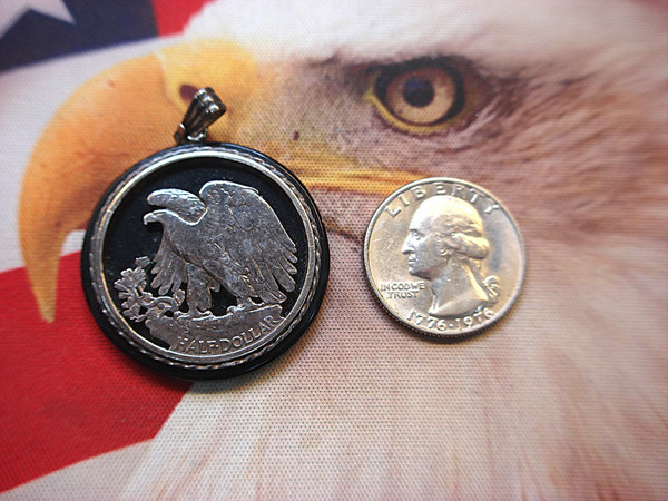 Walking Liberty Half Dollar Onyx Pendant - Custom Coin Jewelry