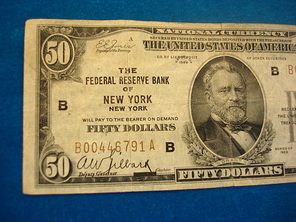 Vintage 1929 $50 Federal Reserve Bank of New York Note - Collector's Item