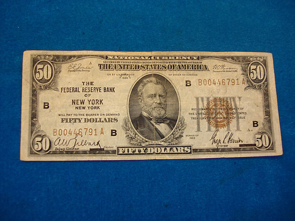 Vintage 1929 $50 Federal Reserve Bank of New York Note - Collector's Item