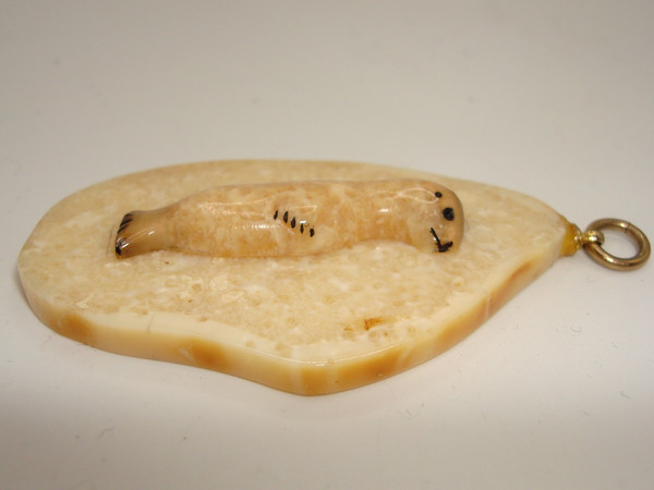 Vintage Signed Diomede, Alaska Baby Seal Carved Pendant - 11.4g