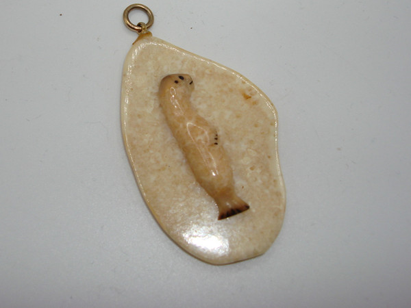 Vintage Signed Diomede, Alaska Baby Seal Carved Pendant - 11.4g