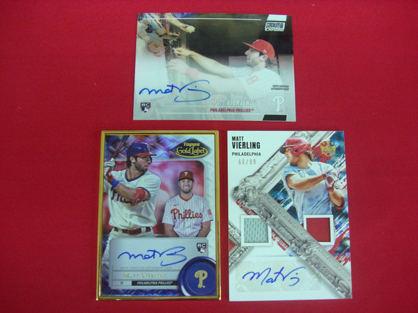 Matt Vierling Autographed Baseball Card Lot (2022 Phillies RC, Stadium Club, Topps Gold Label & Diamond Kings)