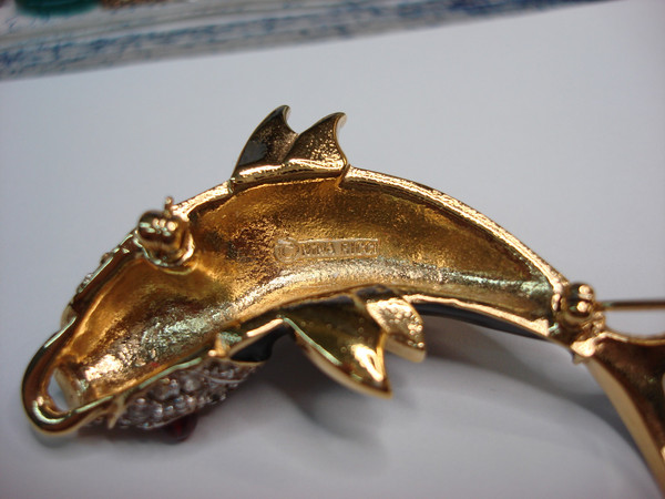 Vintage Nina Ricci Koi Fish Brooch - Estate Find, Gold-Tone Enamel & Crystals