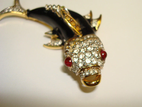 Vintage Nina Ricci Koi Fish Brooch - Estate Find, Gold-Tone Enamel & Crystals