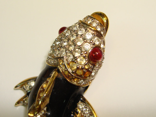 Vintage Nina Ricci Koi Fish Brooch - Estate Find, Gold-Tone Enamel & Crystals
