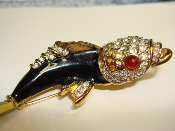 Vintage Nina Ricci Koi Fish Brooch - Estate Find, Gold-Tone Enamel & Crystals