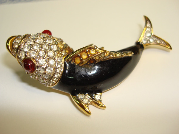Vintage Nina Ricci Koi Fish Brooch - Estate Find, Gold-Tone Enamel & Crystals