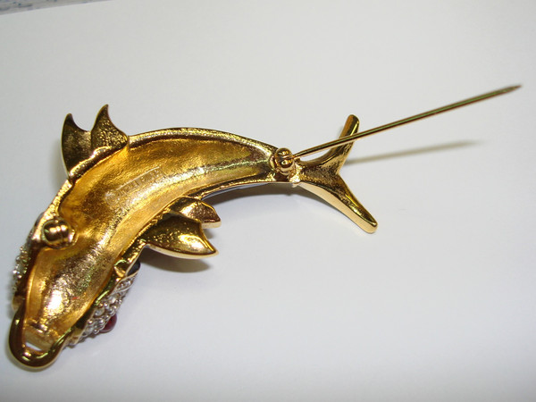 Vintage Nina Ricci Koi Fish Brooch - Estate Find, Gold-Tone Enamel & Crystals