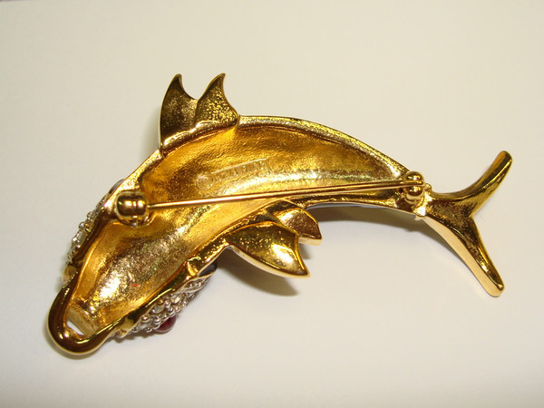 Vintage Nina Ricci Koi Fish Brooch - Estate Find, Gold-Tone Enamel & Crystals