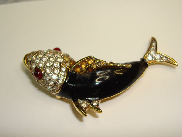 Vintage Nina Ricci Koi Fish Brooch - Estate Find, Gold-Tone Enamel & Crystals