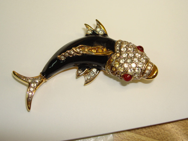 Vintage Nina Ricci Koi Fish Brooch - Estate Find, Gold-Tone Enamel & Crystals