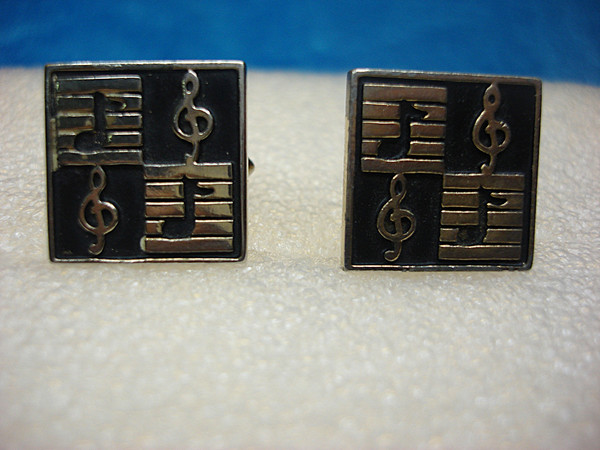 Vintage Swank Gold Tone Cufflinks with Musical Notes & Black Enamel - #403