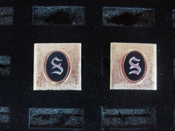 Vintage Swank Gold Tone Cufflinks - Unique 'S' Initial Design - Perfect for Formal Occasions