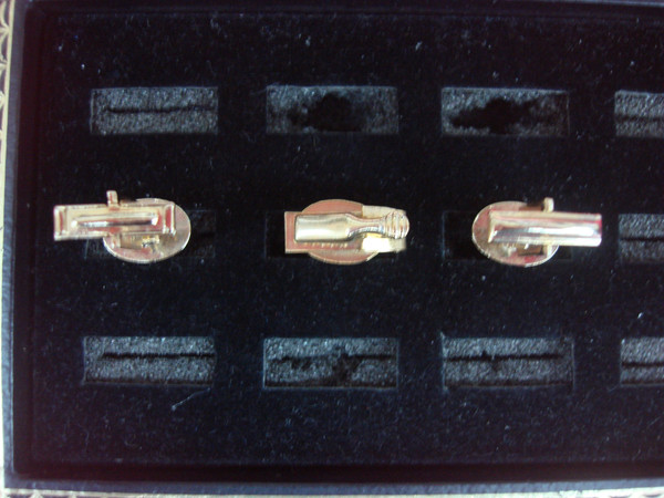 Vintage Gold Tone Tie Pin & Cufflinks Set - Unique Design, Excellent Condition #414