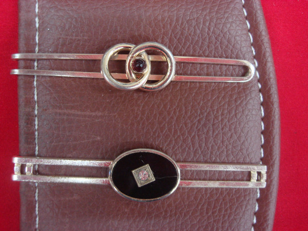 Vintage Gold Tone Tie Clip Set of 2 - Unique & Unusual Design #428