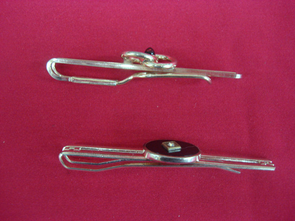 Vintage Gold Tone Tie Clip Set of 2 - Unique & Unusual Design #428