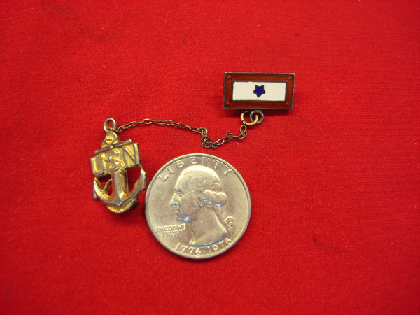 Vintage WWII U.S. Navy Son In Service Pins - Sterling Silver Gilt & Enamel - Homefront Set