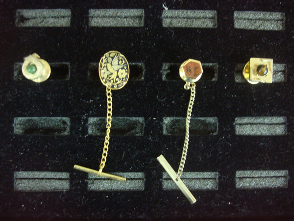 Vintage Gold Tone Tie Tack Set of 4 - Unique & Unusual Lapel Pins #433