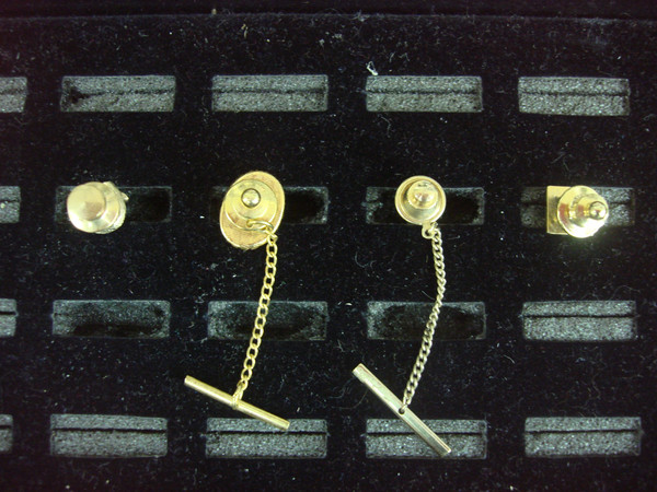 Vintage Gold Tone Tie Tack Set of 4 - Unique & Unusual Lapel Pins #433