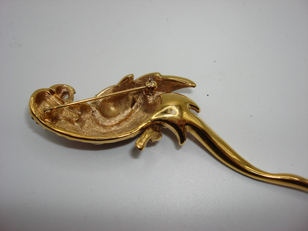 Vintage 1970s Atwood & Sawyer Parrot Brooch - Gold Plated Enamel & Rhinestones