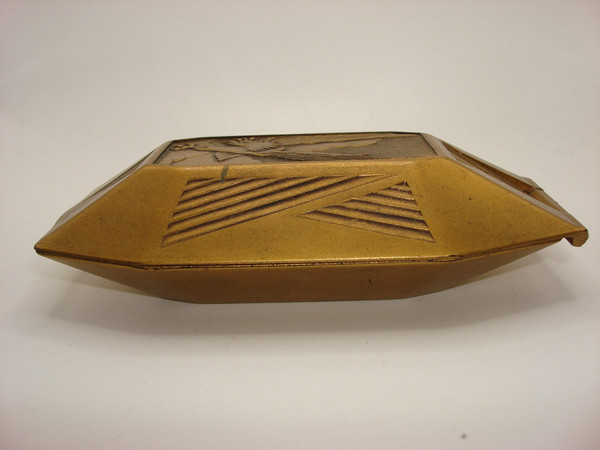 Vintage Art Deco Watch Box by W.L. Stone (1927) - Gold-Painted Celluloid, Winged Eagle Design