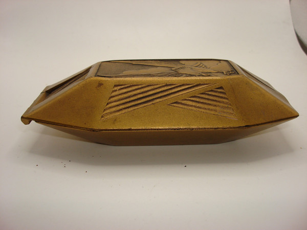 Vintage Art Deco Watch Box by W.L. Stone (1927) - Gold-Painted Celluloid, Winged Eagle Design