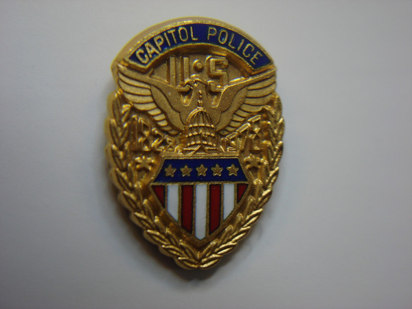 Vintage U.S. Capitol Police Lapel Pin (1828-1978) - Gold Tone Enamel, Display Stand