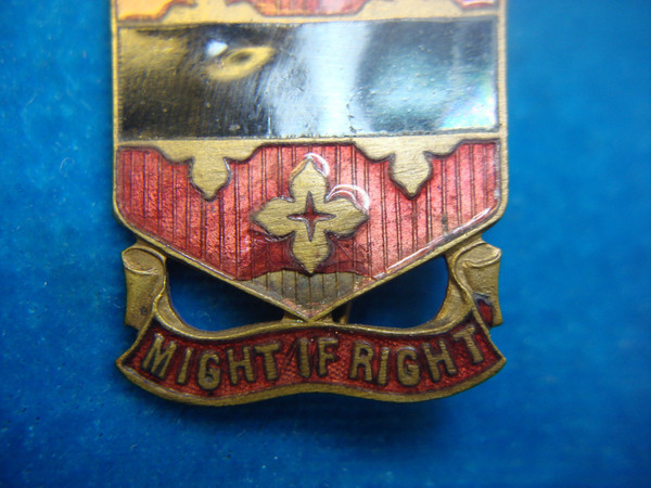 Vintage U.S. Army 182nd Field Artillery Regiment Pin - 'Might If Right' Enamel