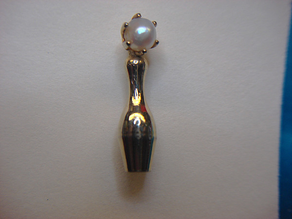 Vintage Gold Bowling Pin & Ball Lapel Pin with Pearl Accent