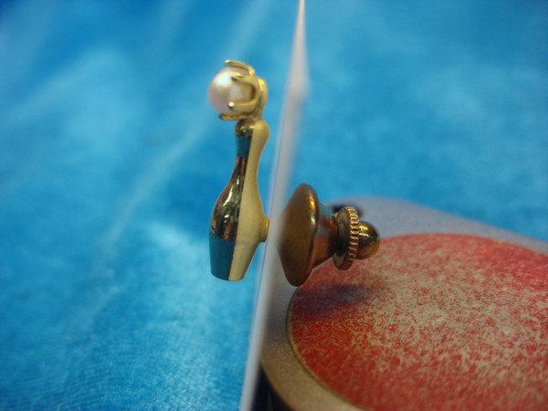 Vintage Gold Bowling Pin & Ball Lapel Pin with Pearl Accent