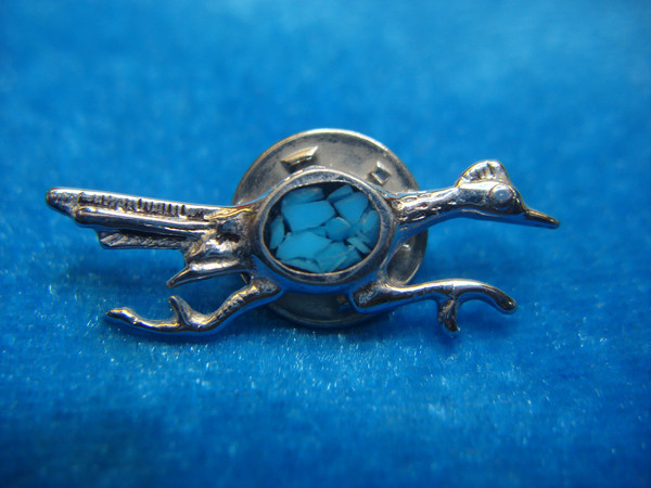 Vintage Silver Tone Roadrunner Lapel Pin with Amethyst Chips - Unique Collectible