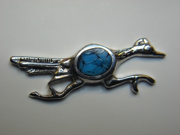 Vintage Silver Tone Roadrunner Lapel Pin with Amethyst Chips - Unique Collectible
