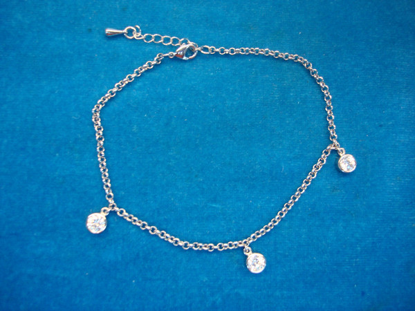 Sparkly Silver Anklet with CZ Stones - Adjustable 9-10 Inch