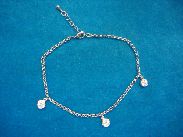 Sparkly Silver Anklet with CZ Stones - Adjustable 9-10 Inch