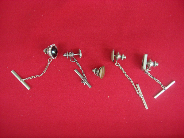 Vintage Silver Tone Tie Tack Set of 5 - Unique & Unusual Lapel Pins #449