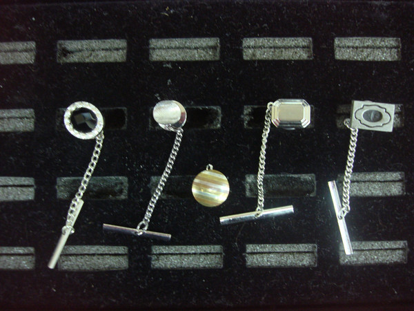 Vintage Silver Tone Tie Tack Set of 5 - Unique & Unusual Lapel Pins #449