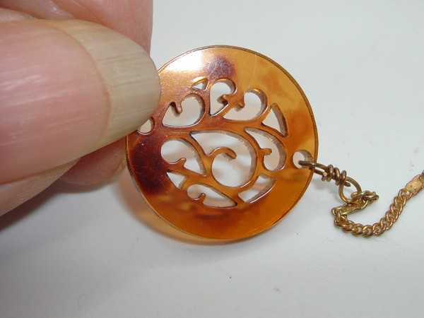 Vintage Filigree Amber Lucite Necklace - 2 Strand Estate Find (16