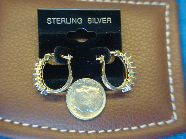 Jadeite & Diamond Sterling Silver Gold Vermeil Hoop Earrings